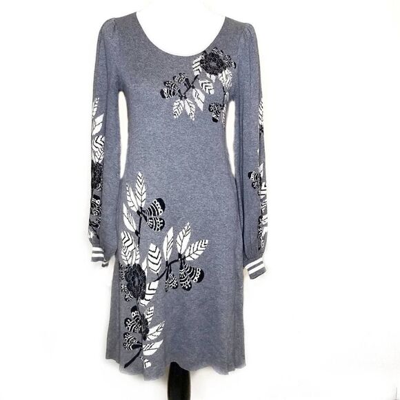 Max Studio Floral Jacquard Sweater Dress Gray - Picture 1 of 7